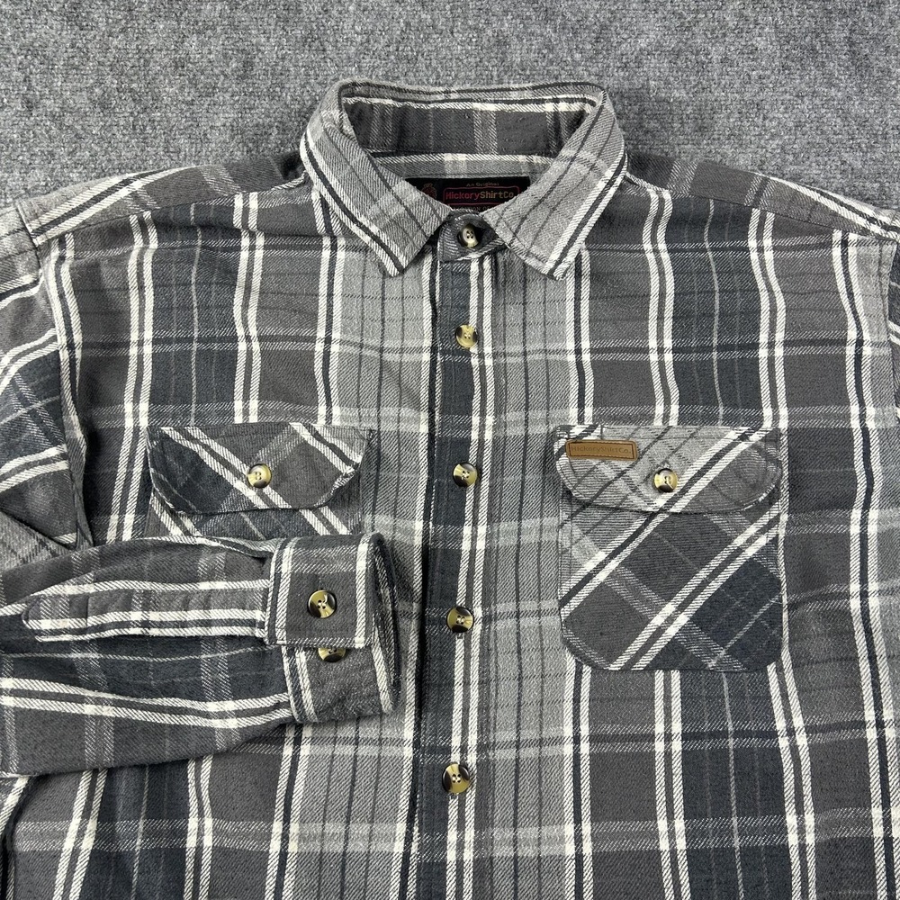 HickoryShirtCo. Shirt‎ Mens 2XL Gray Plaid Flannel Long Sleeve Button Front